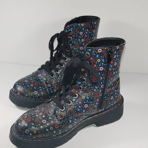 Sugar Womens Size 9M Kaedy Black Ditzy Floral Goth Side Zip Laceup Combat Boots